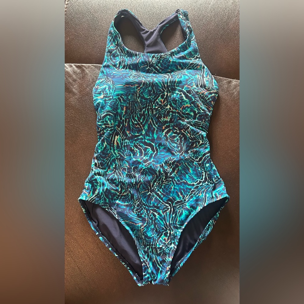 TYR Women's One-Piece Swimsuit in Teal Blue Wave Print